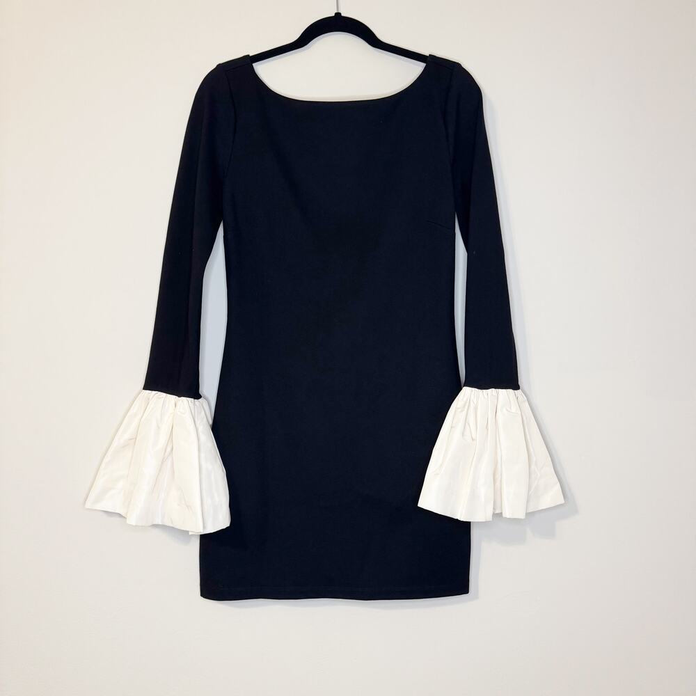 Staud Hawthorne taffeta-trimmed stretch-ponte bell cuff mini dress Medium - Picture 4 of 10